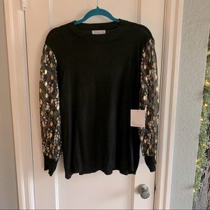 NWT 89th & Madison 1x Sheer-Sleeved Sweater